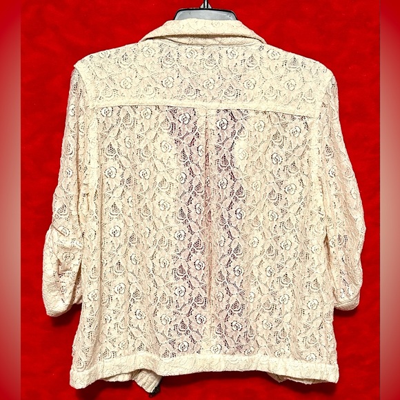 American Rags Women's Lace Zip Jacket 3 Quarter Length Sleeve - Cream Beige - Picture 5 of 5